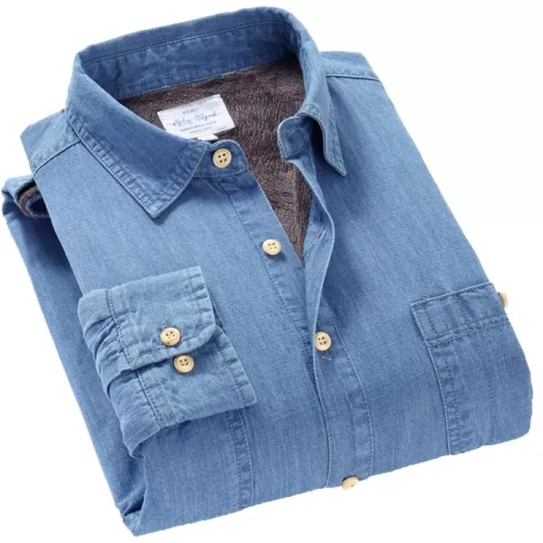 Flygo Men's Casual Long Sleeve Sherpa Lined Button Down Denim Shirt Jacket