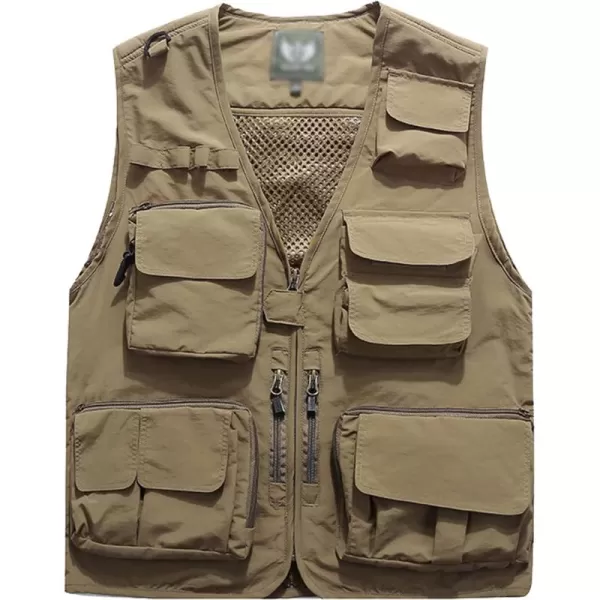 Flygo Men's Casual Outdoor Work Safari Fishing Travel Photo Cargo Vest Jacket Multi Pockets