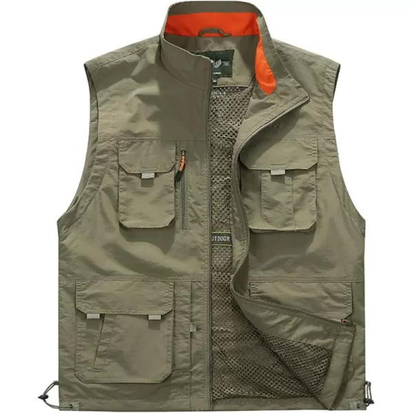 Flygo Men's Casual Outdoor Work Safari Fishing Travel Photo Cargo Vest Jacket Multi Pockets