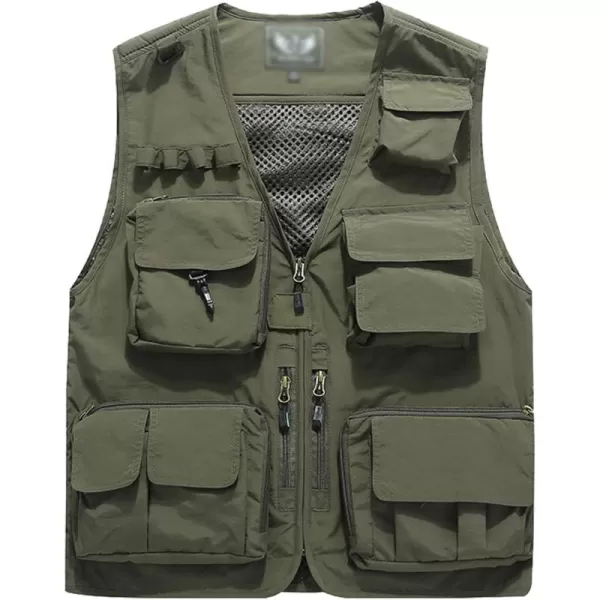 Flygo Men's Casual Outdoor Work Safari Fishing Travel Photo Cargo Vest Jacket Multi Pockets