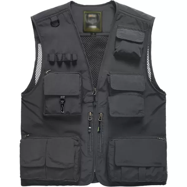 Flygo Men's Casual Outdoor Work Safari Fishing Travel Photo Cargo Vest Jacket Multi Pockets