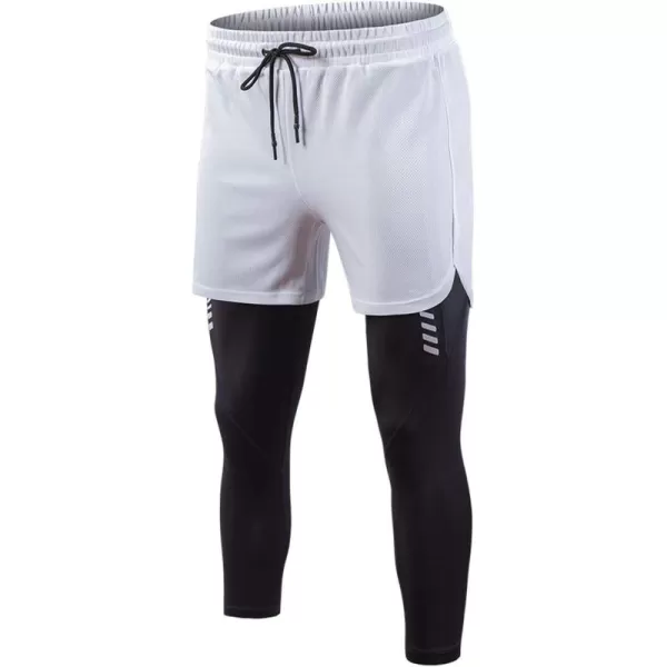 Flygo Men's Casual Sports Fake Two Piece Quick Dry Tights Running Active Leggings Pants