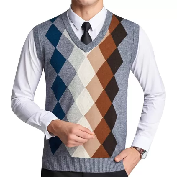 Flygo Men's Casual V-Neck Argyle Knitted Pullover Sweater Vest Knitwear Waistcoat