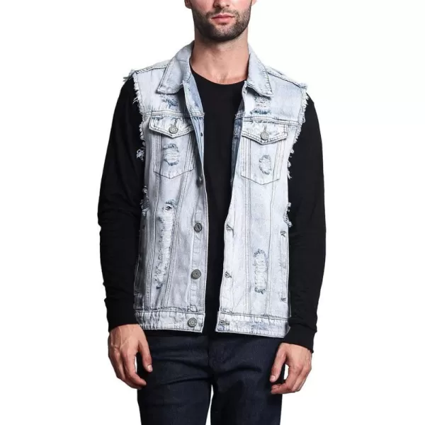 Flygo Mens Classic Button Down Ripped Denim Jean Vest Sleeveless Jacket