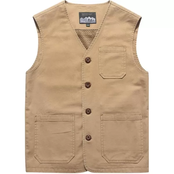 Flygo Mens Cotton Canvas Work Travel Vest Sleeveless Jacket