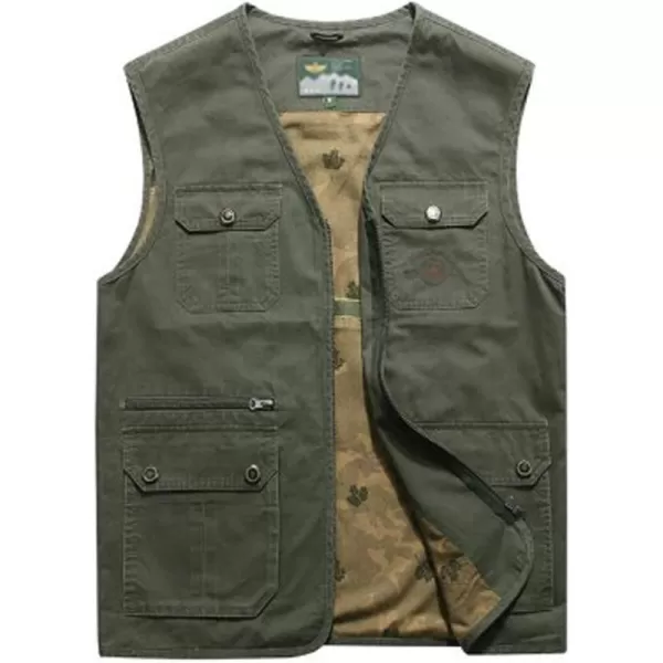 Flygo Men's Cotton Cargo Vest Lightweight Fishing Safari Travel Work Vest Jacket