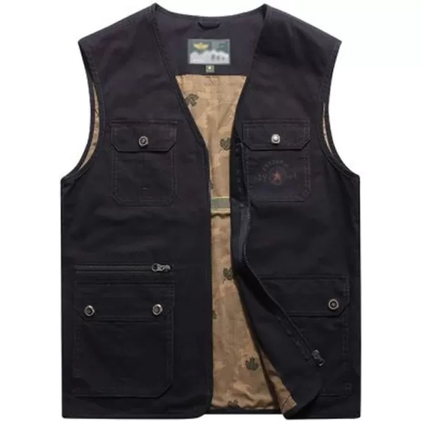 Flygo Men's Cotton Cargo Vest Lightweight Fishing Safari Travel Work Vest Jacket
