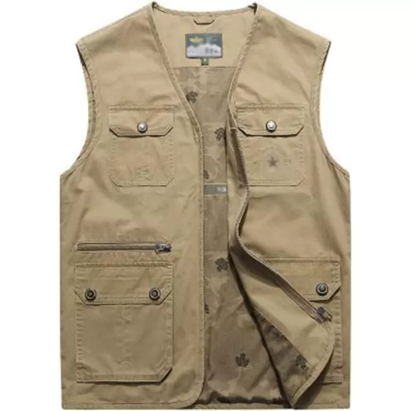 Flygo Men's Cotton Cargo Vest Lightweight Fishing Safari Travel Work Vest Jacket