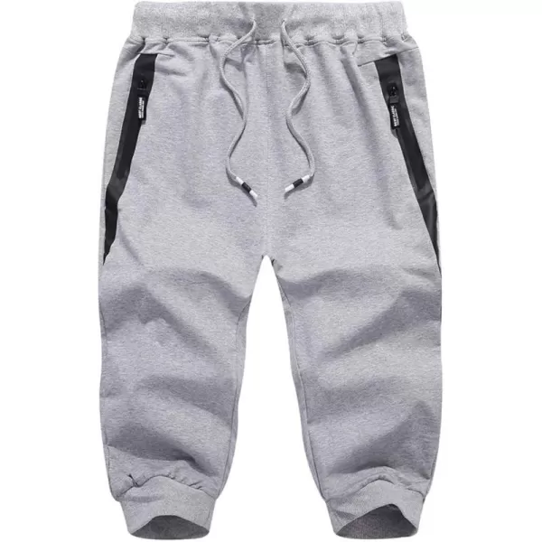 Flygo Men's Cotton Casual Shorts 3/4 Jogger Capri Pants Below Knee Cropped Pants Zipper Pockets