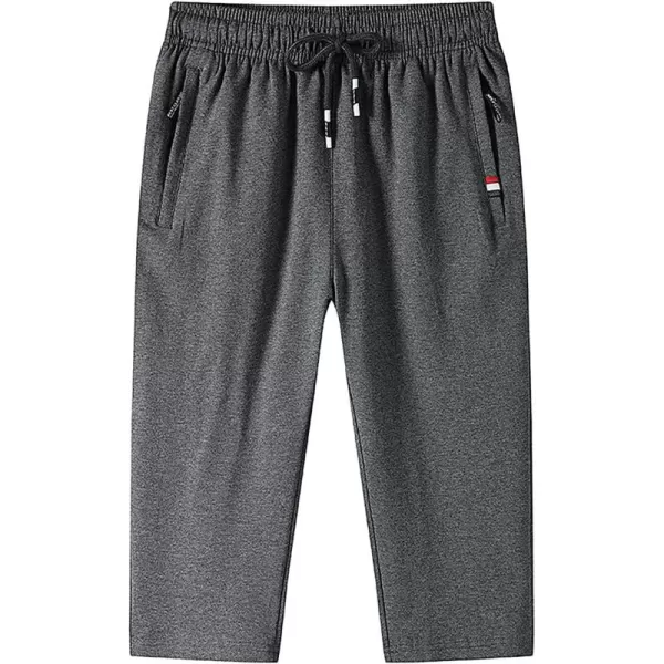 Flygo Men's Cotton Casual Shorts 3/4 Jogger Capri Pants Below Knee Cropped Pants Zipper Pockets