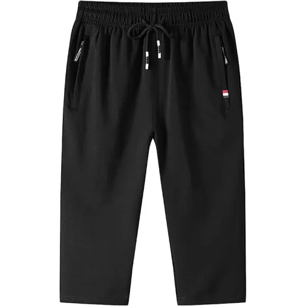 Flygo Men's Cotton Casual Shorts 3/4 Jogger Capri Pants Below Knee Cropped Pants Zipper Pockets