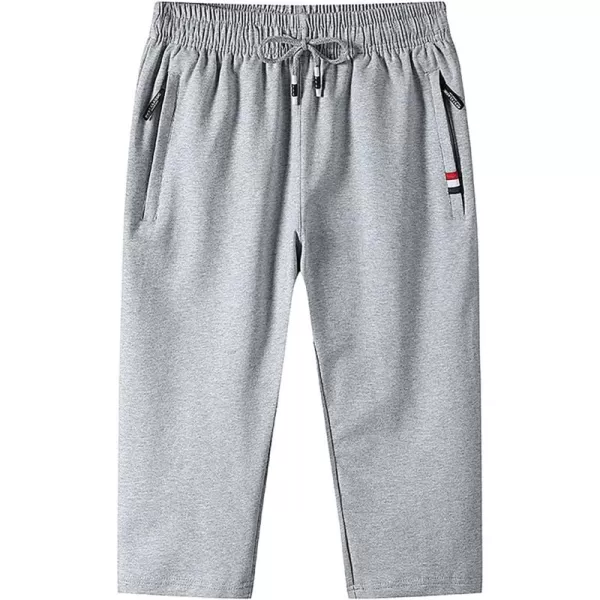 Flygo Men's Cotton Casual Shorts 3/4 Jogger Capri Pants Below Knee Cropped Pants Zipper Pockets