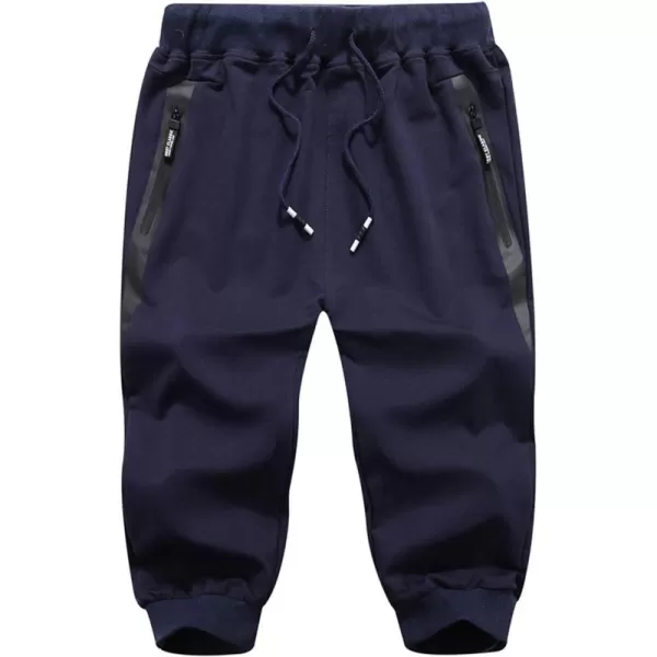 Flygo Men's Cotton Casual Shorts 3/4 Jogger Capri Pants Below Knee Cropped Pants Zipper Pockets