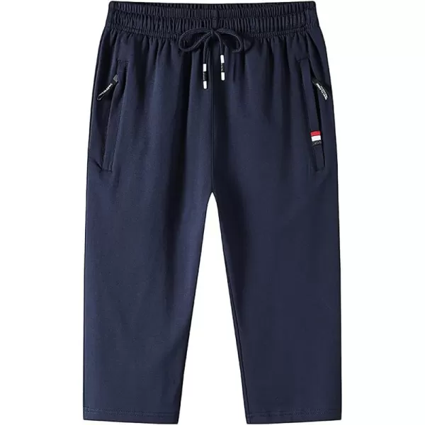 Flygo Men's Cotton Casual Shorts 3/4 Jogger Capri Pants Below Knee Cropped Pants Zipper Pockets