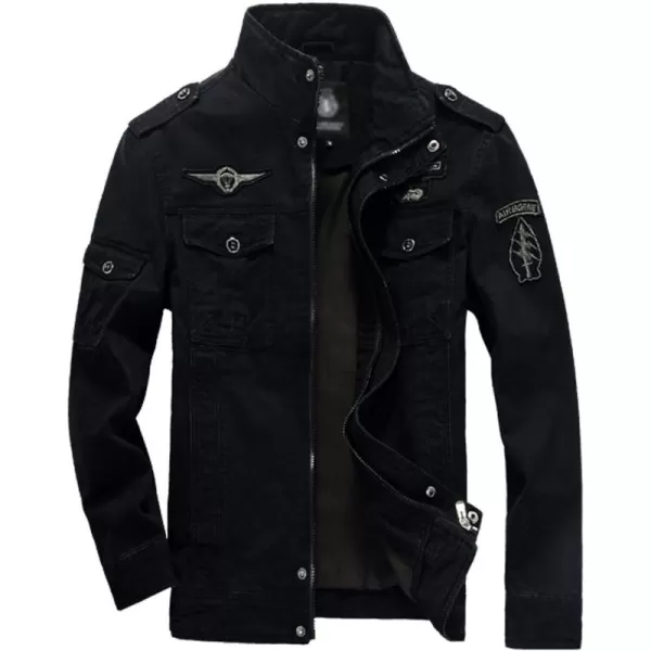 Flygo Men's Cotton Stand Collar Military Jacket Outdoor Windbreaker Coat with Shoulder Straps