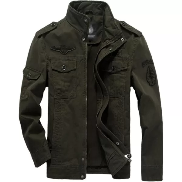 Flygo Men's Cotton Stand Collar Military Jacket Outdoor Windbreaker Coat with Shoulder Straps