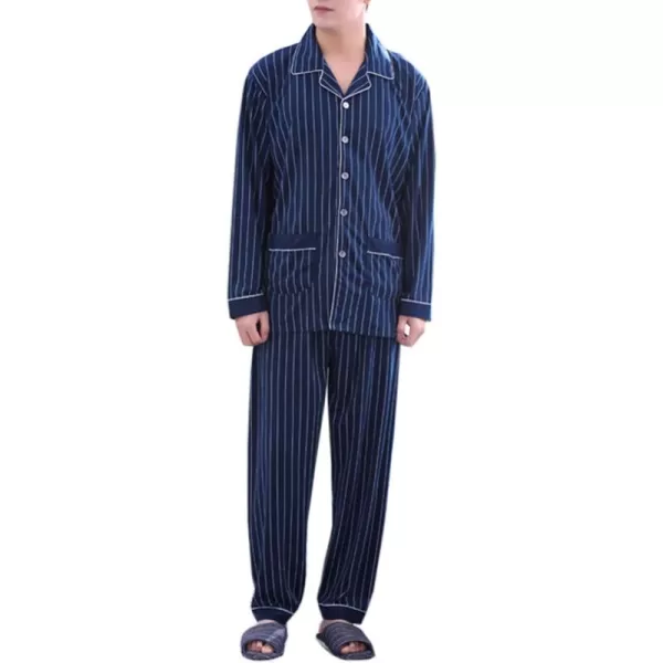 Flygo Mens Cotton Woven Plaid Sleepwear Long Sleeve Button-Down Pajamas Set