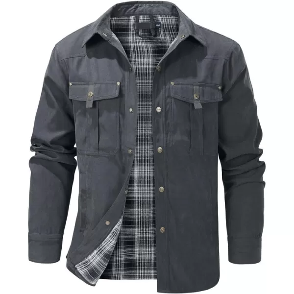Flygo Mens Flannel Lined Shirt Jacket Vintage Snap Button Western Jacket Outdoor Cowboy Shirts Jackets