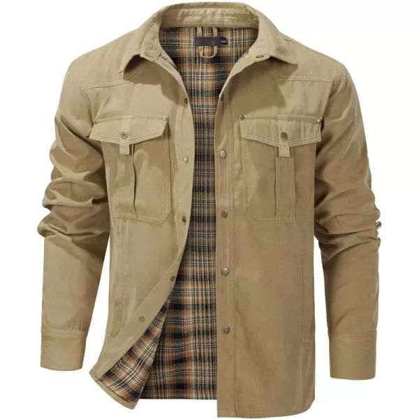 Flygo Mens Flannel Lined Shirt Jacket Vintage Snap Button Western Jacket Outdoor Cowboy Shirts Jackets