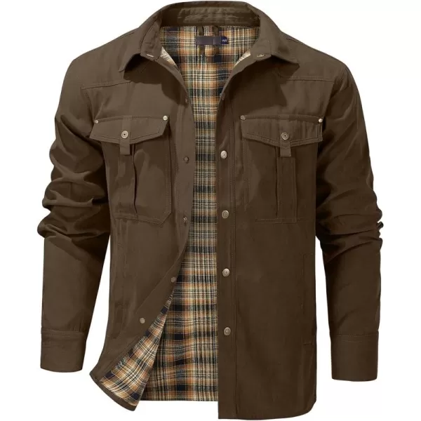 Flygo Mens Flannel Lined Shirt Jacket Vintage Snap Button Western Jacket Outdoor Cowboy Shirts Jackets