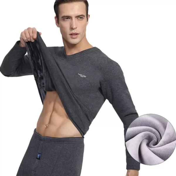 Flygo Men's Fleece Lined Stretch Warm Thermal Underwear Pajama 2 Piece Set)