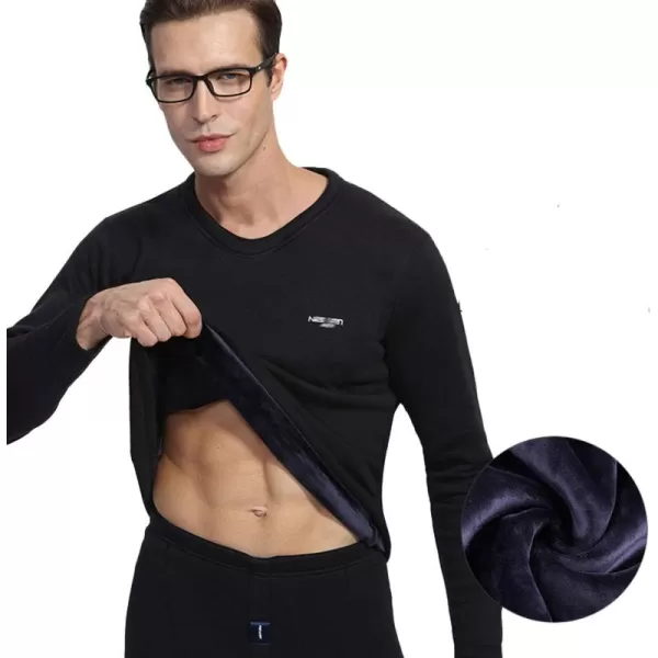 Flygo Men's Fleece Lined Stretch Warm Thermal Underwear Pajama 2 Piece Set)