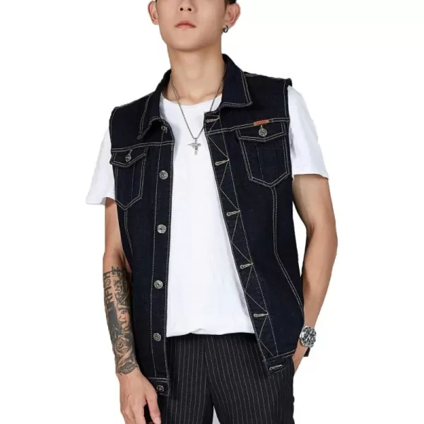 Flygo Men's Lapel Button Down Sleeveless Denim Jean Vest Trucker Jacket Waistcoat 3XL