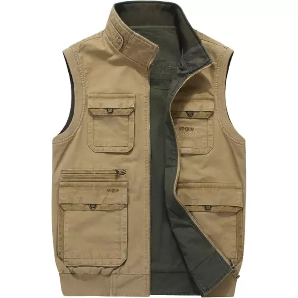 Flygo Men's Reversible Cotton Outdoor Fish Photo Travels Casual Vests with Pockets