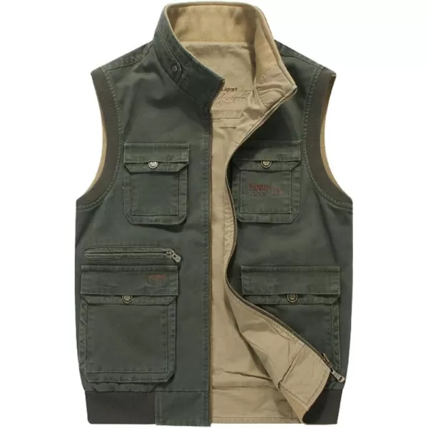 Flygo Men's Reversible Cotton Outdoor Fish Photo Travels Casual Vests with Pockets