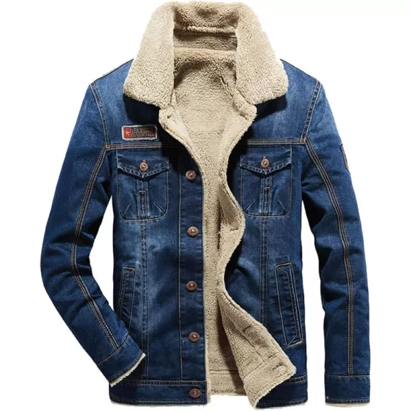 Flygo Men's Sherpa Fleece Lined Denim Trucker Jacket Winter Jean Jacket Cowboy Coat