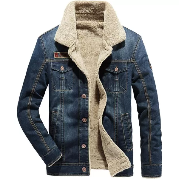 Flygo Men's Sherpa Fleece Lined Denim Trucker Jacket Winter Jean Jacket Cowboy Coat