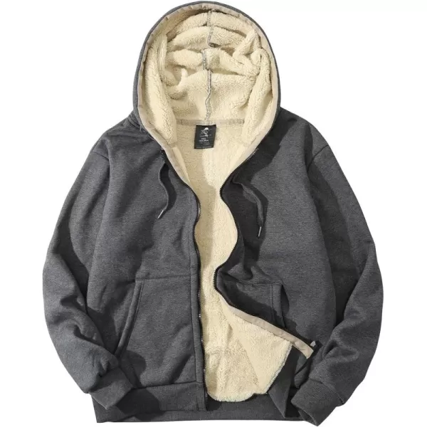 Flygo Men's Sherpa Hoodie Jacket Fleece Lined Zip Up Warm Hoodies Sweatshirt Winter Zipper Sweater Hooded Coat