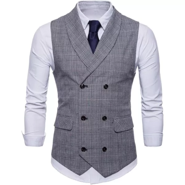 Flygo Mens Slim Fit Plaid Formal Business Vest for Suit Tuxedo Waistcoat