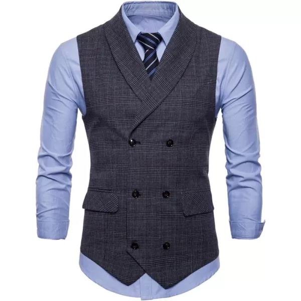 Flygo Mens Slim Fit Plaid Formal Business Vest for Suit Tuxedo Waistcoat