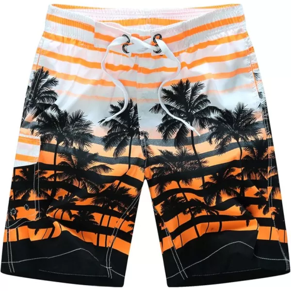 Flygo Mens Summer Swim Trunks Palm Tree Printed Quick Dry Beach Board Shorts with Mesh Lining