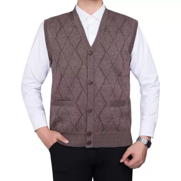 Flygo Mens Thermal Fleece Vest V-Neck Button Up Knit Argyle Sweater Vests
