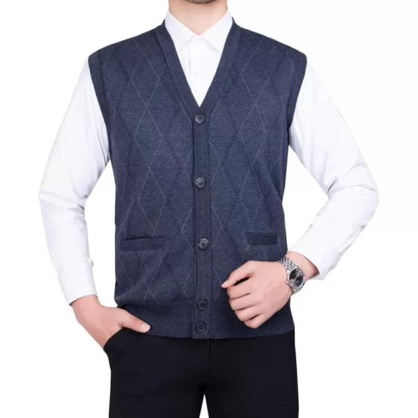 Flygo Mens Thermal Fleece Vest V-Neck Button Up Knit Argyle Sweater Vests