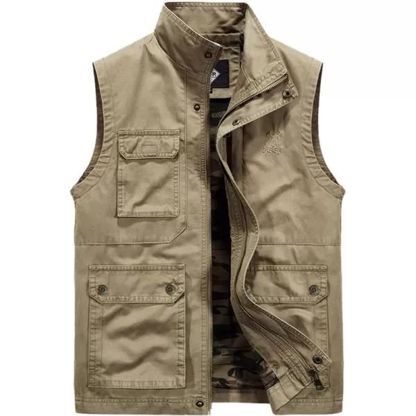 Flygo Mens Utility Cotton Canvas Duck Safari Fishing Vest Jacket Outerwear