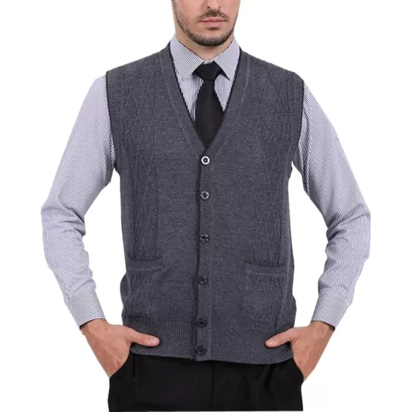 Flygo Men's V-Neck Button Down Cashmere Wool Blend Vest Knitwear Sweater Waistcoat