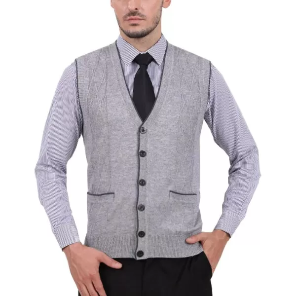 Flygo Men's V-Neck Button Down Cashmere Wool Blend Vest Knitwear Sweater Waistcoat