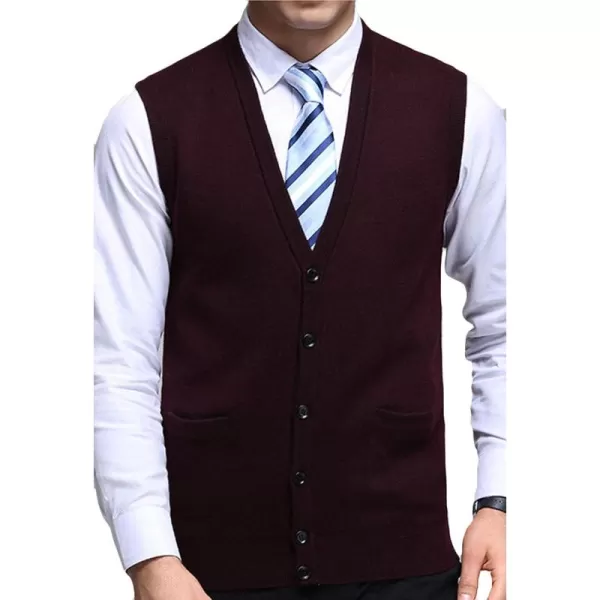 Flygo Men's V-Neck Knitting Vest Classic Wool Blend Button Down Sweater Vest