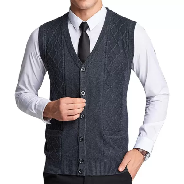 Flygo Men's V-Neck Wool Knitted Sweater Vest Knitwear Waistcoat with Button Front