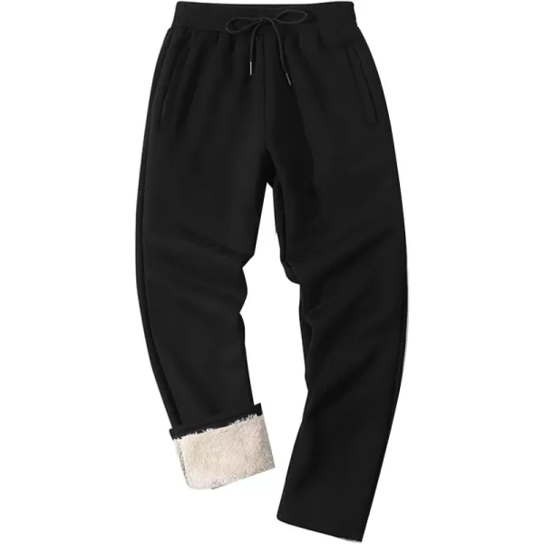 Flygo Mens Winter Fleece Lined Sweatepants Sherpa Lining Track Running Jogger Pants with Pockets