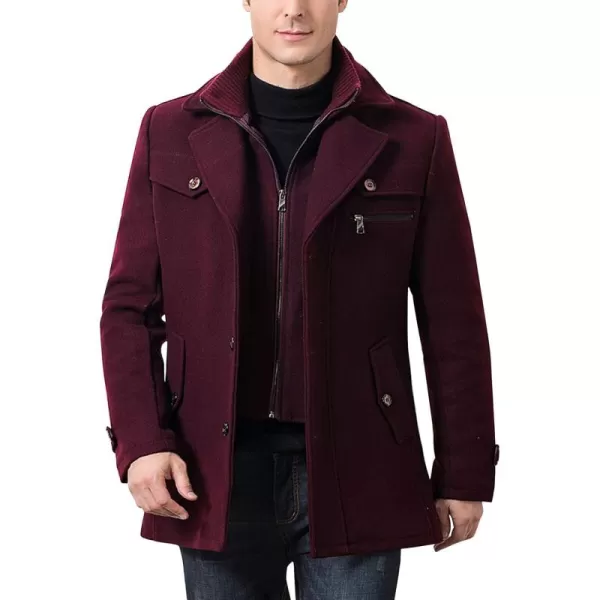 Flygo Men's Wool Pea Coat Layered Collar Quilted Lined Single Breasted Peacoat Jacket