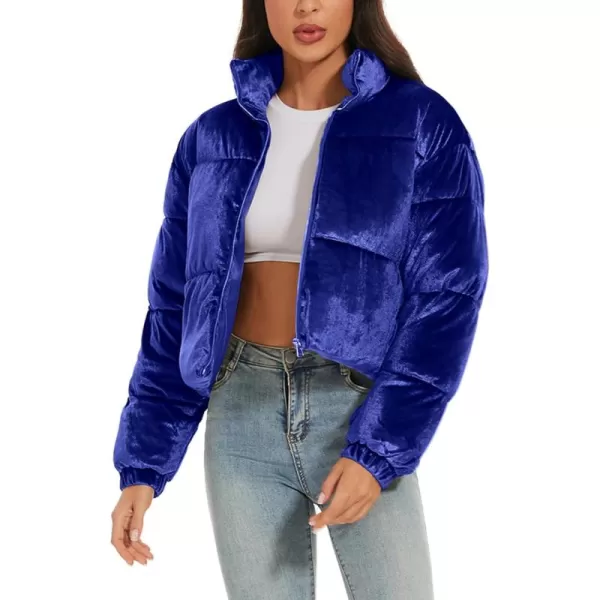 Flygo Women Cropped Puffer Jacket Winter Jackets Lightweight Zip Up Stand Collar Quilted Coats