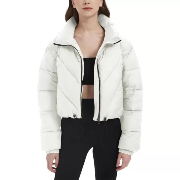 Flygo Women Cropped Puffer Jacket Winter Jackets Lightweight Zip Up Stand Collar Quilted Coats