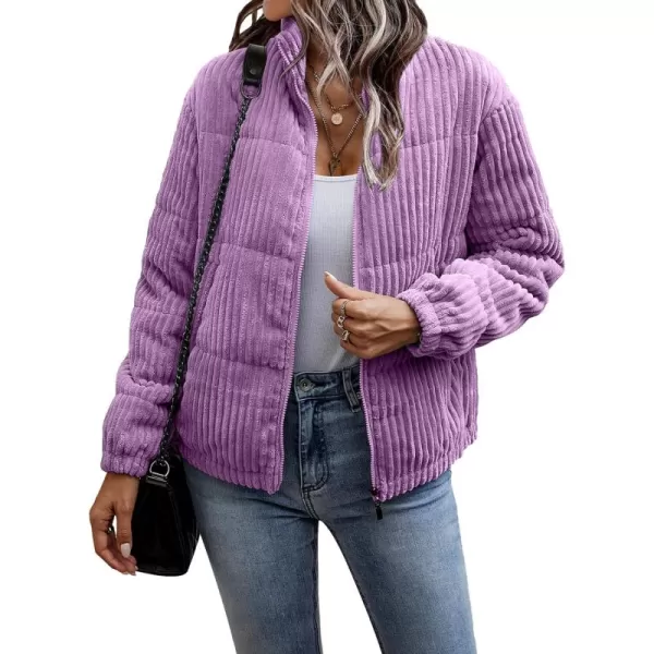 Flygo Women Lightweight Quilted Jacket Corduroy Puffer Jackets Zip Up Fall Winter Coats