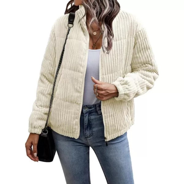 Flygo Women Lightweight Quilted Jacket Corduroy Puffer Jackets Zip Up Fall Winter Coats