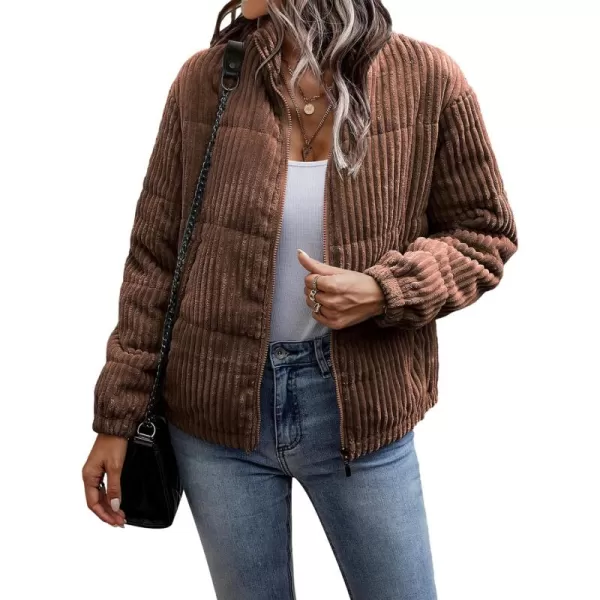 Flygo Women Lightweight Quilted Jacket Corduroy Puffer Jackets Zip Up Fall Winter Coats