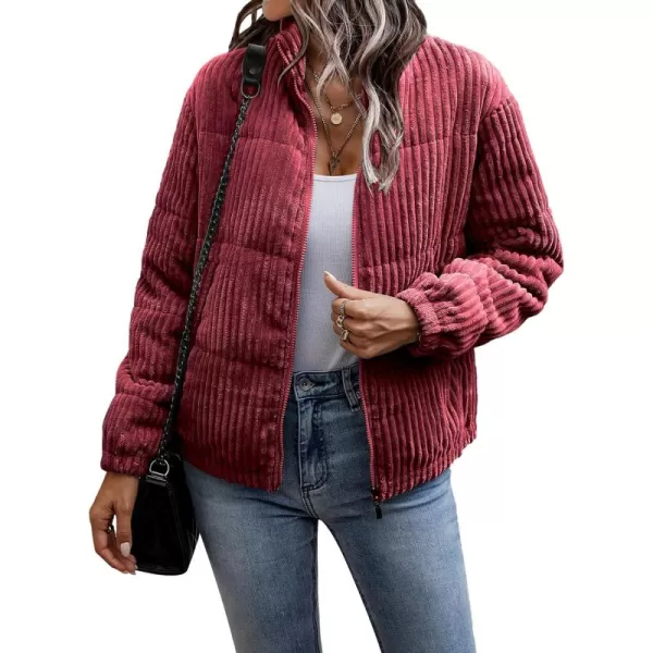 Flygo Women Lightweight Quilted Jacket Corduroy Puffer Jackets Zip Up Fall Winter Coats